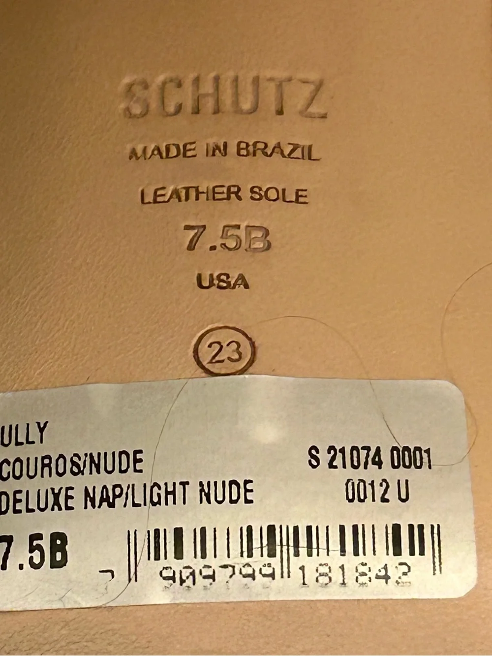 Schutz Ully Nappa Leather Mule Sandal Block Heels Beige Tan Nude Sz 7.5 w/ Box